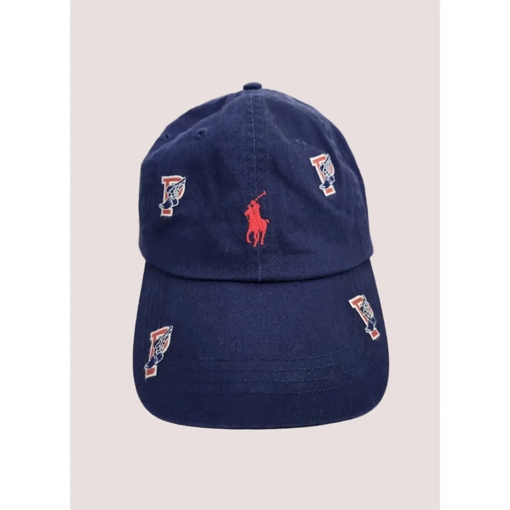 Polo Ralph Lauren P-Wing Hat All Over Logo Ball Cap Navy Blue Adjustable NYAC